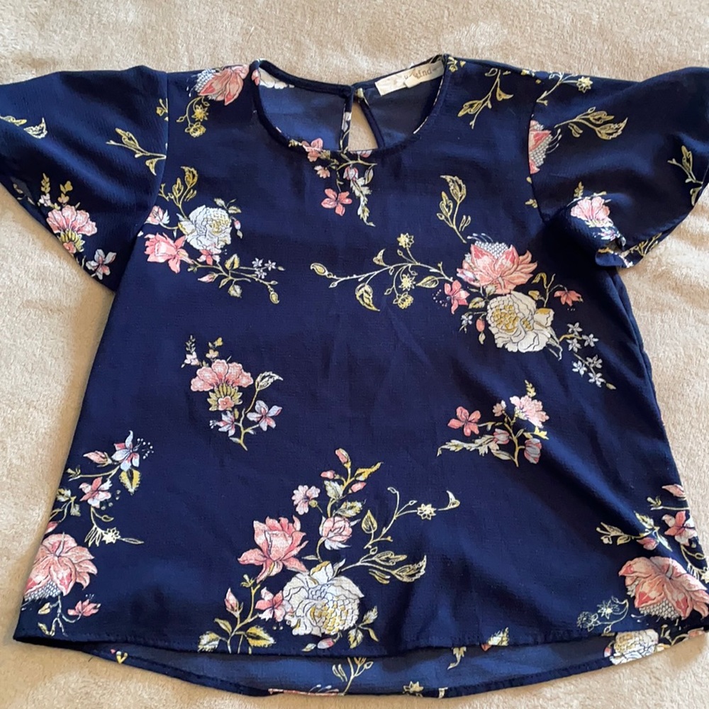 Navy Blue & Floral Top